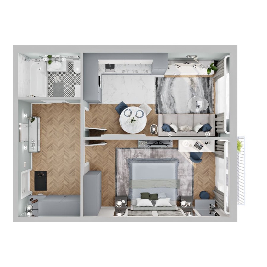 1-комнатная, 66.68 м² в Четыре Горизонта