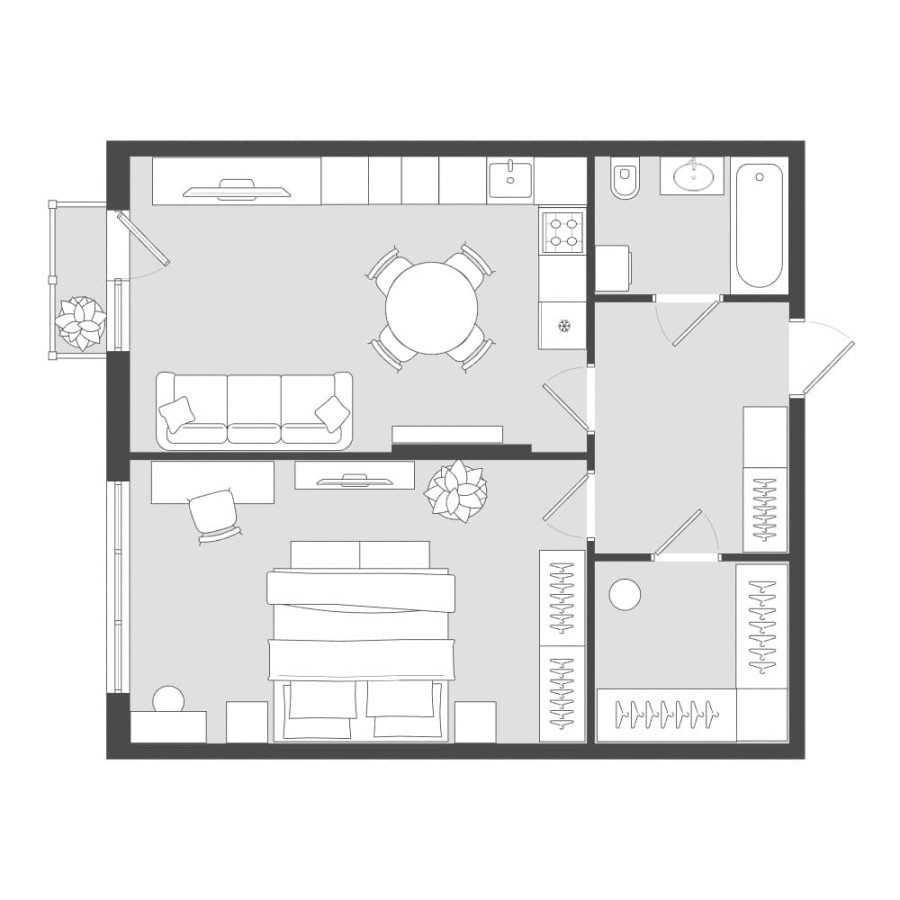 1-комнатная, 61.34 м² в Четыре Горизонта