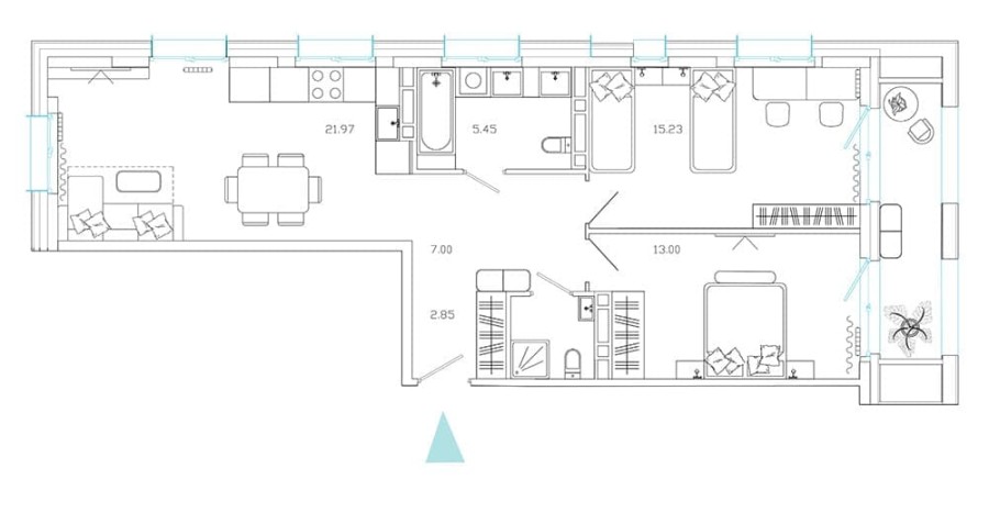 3-комнатная, 70.43 м² в Эмоции
