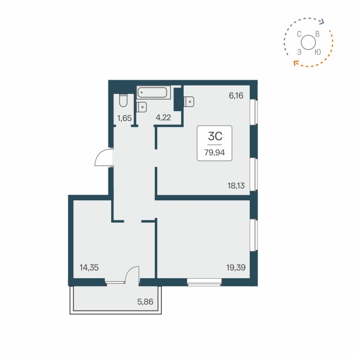 3-комнатная, 73.7 м² в Расцветай на Обской