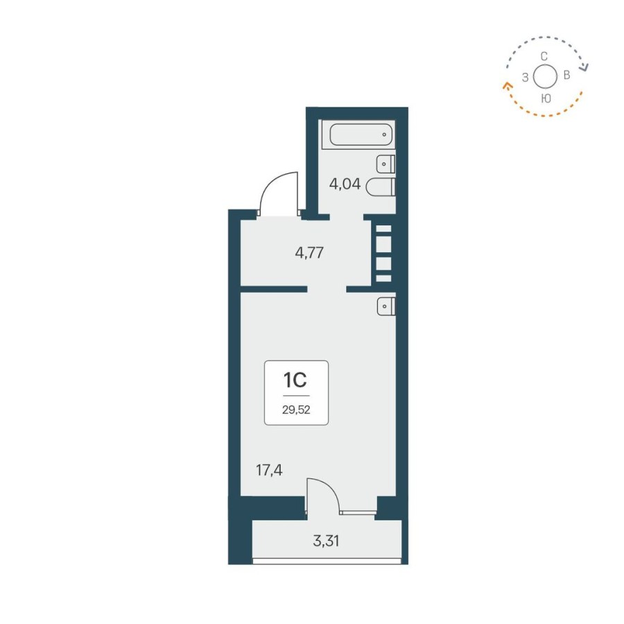 1-комнатная квартира-студия, 29.52 м² в Квартал на Игарской