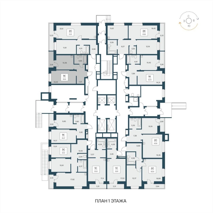 1-комнатная квартира, 39.55 м² в Квартал на Игарской