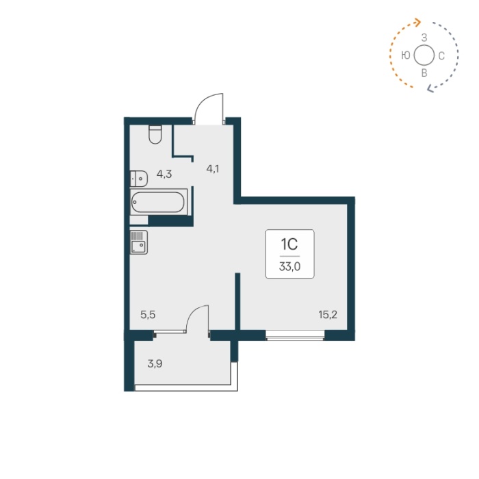 1-комнатная квартира-студия, 33 м² в Квартал на Игарской
