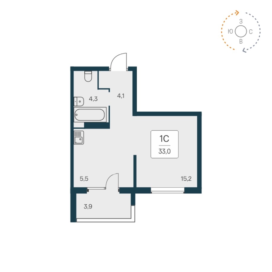1-комнатная квартира-студия, 33 м² в Квартал на Игарской
