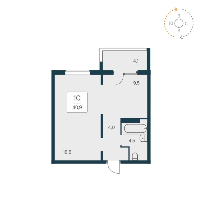 1-комнатная квартира, 40.9 м² в Квартал на Игарской