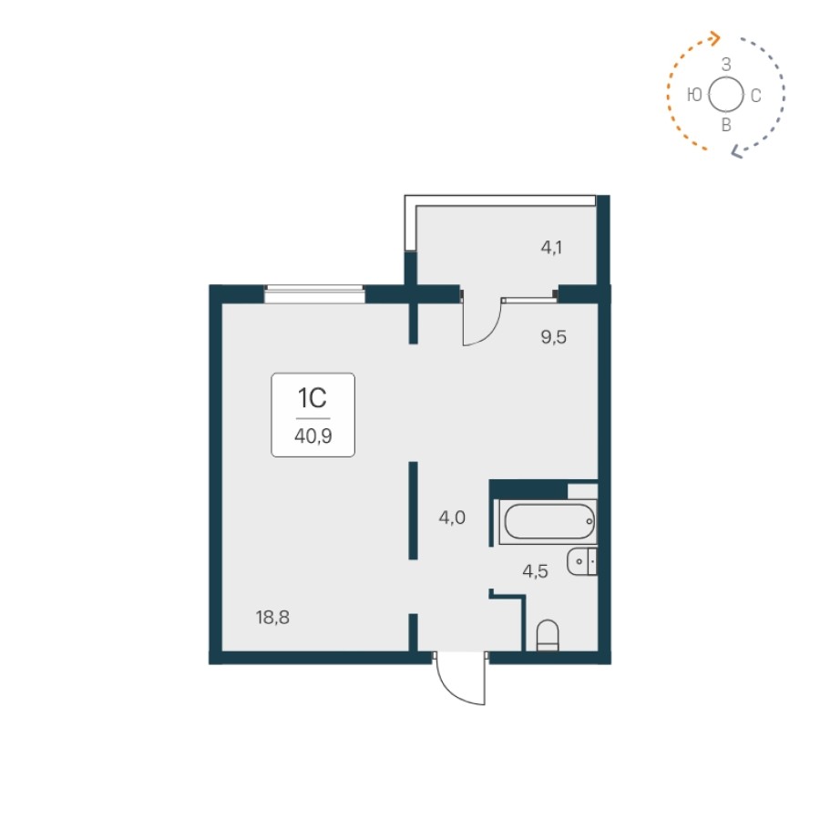 1-комнатная квартира, 40.9 м² в Квартал на Игарской