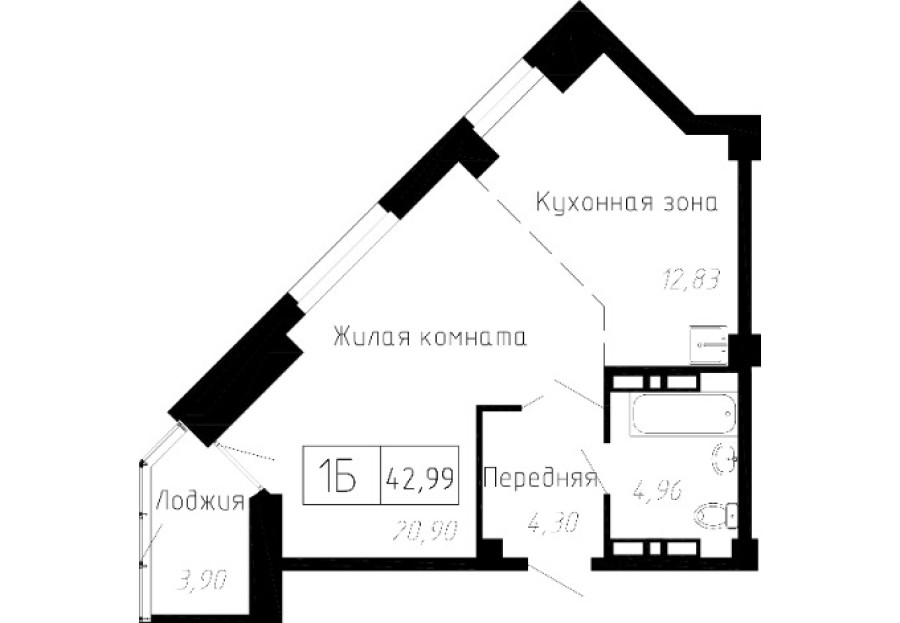 1-комнатная, 42.99 м² в Чайка