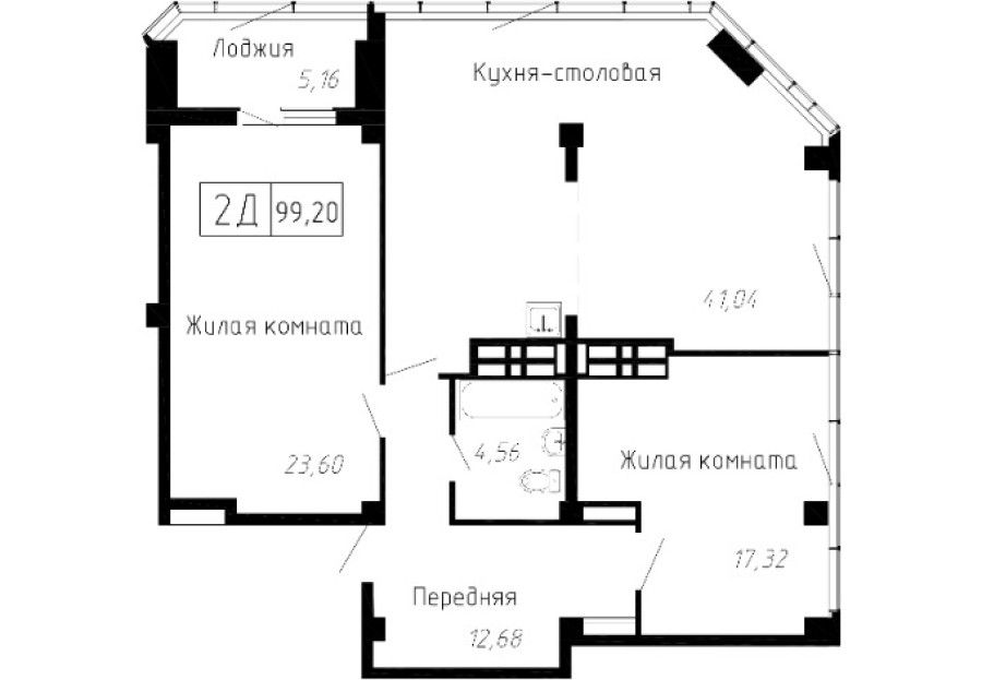 2-комнатная, 99.5 м² в Чайка