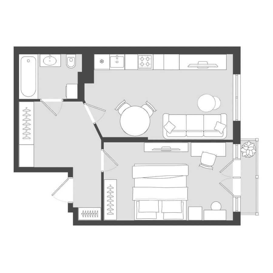 1-комнатная, 48.83 м² в Четыре Горизонта