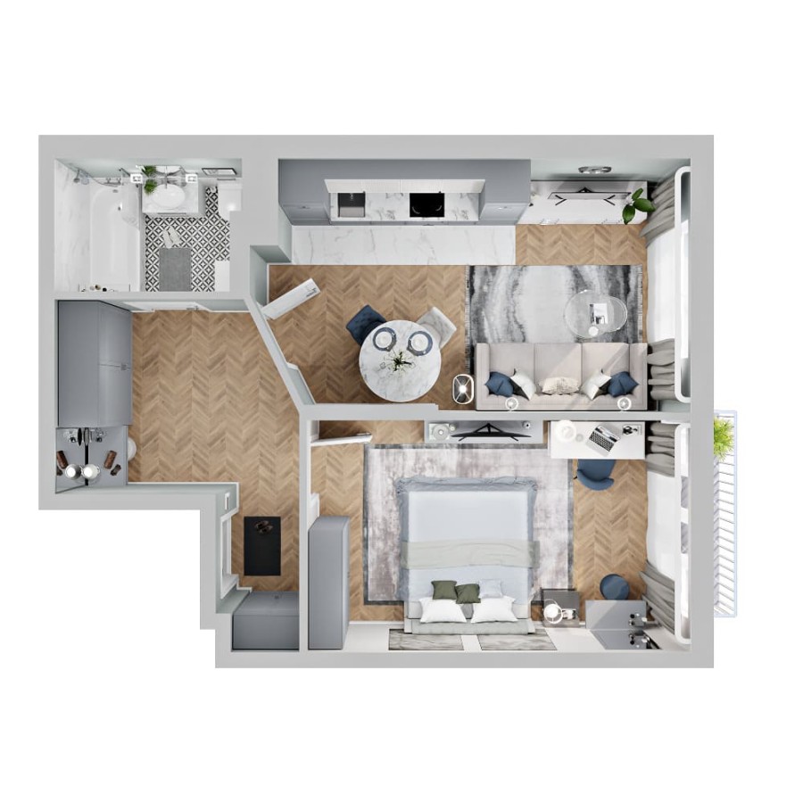 1-комнатная, 48.83 м² в Четыре Горизонта