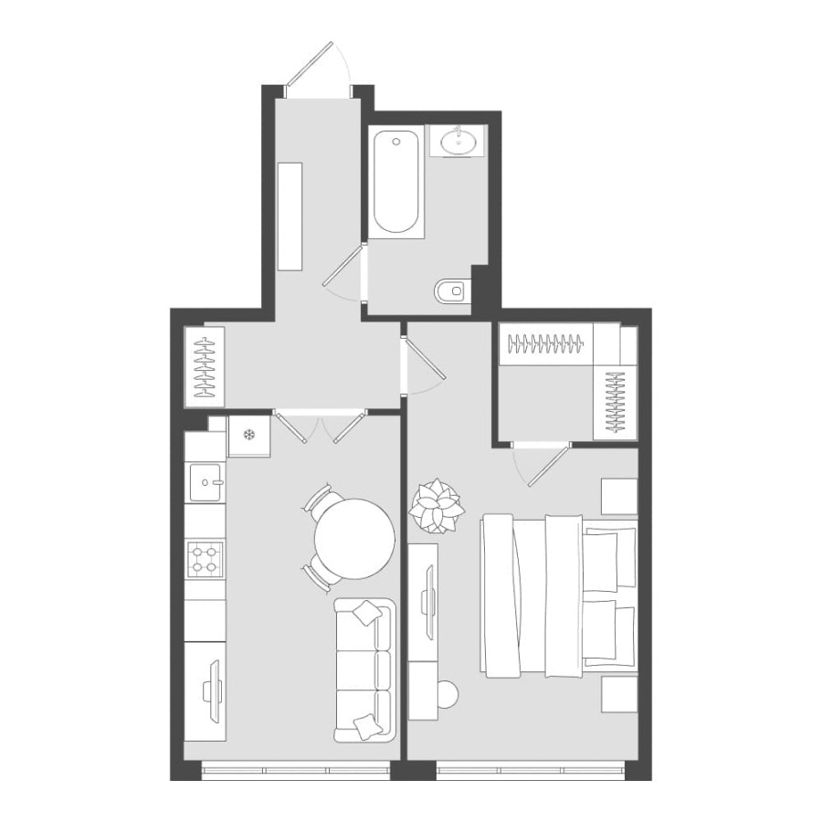 1-комнатная, 51.24 м² в Четыре Горизонта