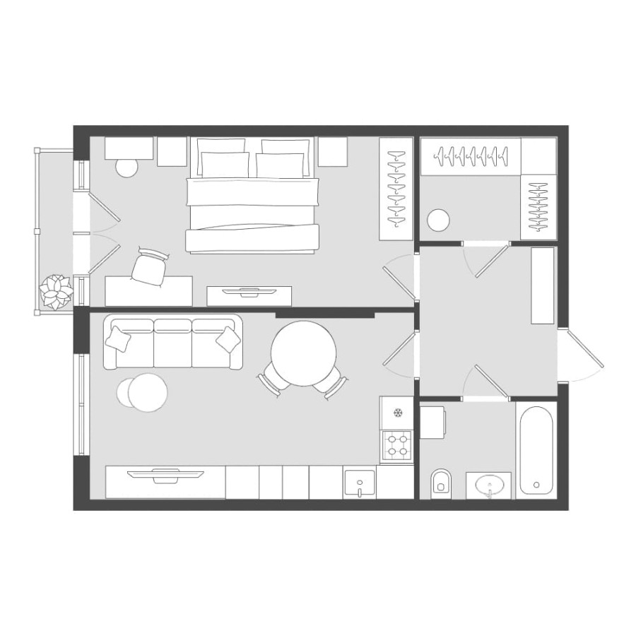 1-комнатная, 56.32 м² в Четыре Горизонта