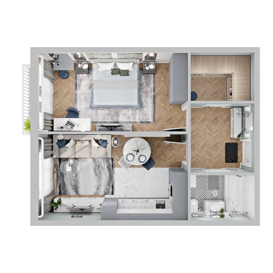 1-комнатная, 55.77 м² в Четыре Горизонта