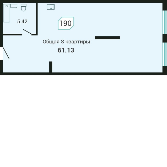 1-комнатная, 61.13 м² в Четыре Горизонта