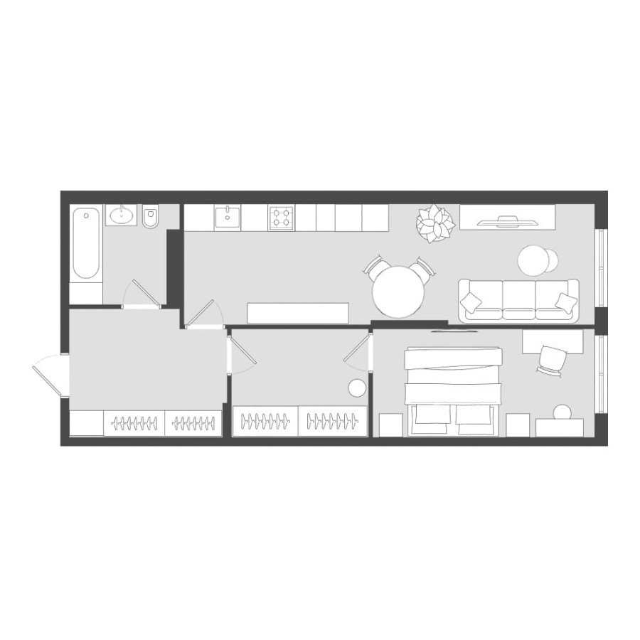 1-комнатная, 61.13 м² в Четыре Горизонта