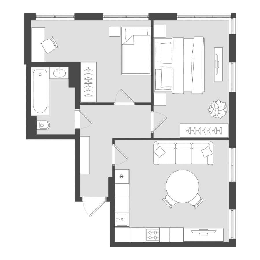 2-комнатная, 66.39 м² в Четыре Горизонта
