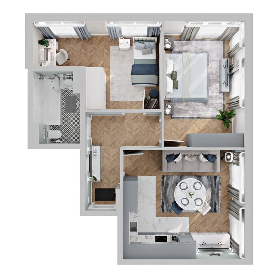 2-комнатная, 66.39 м² в Четыре Горизонта