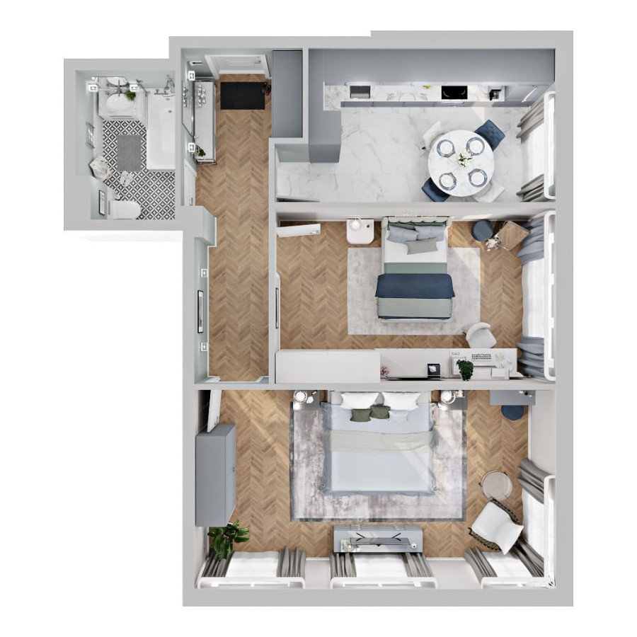 2-комнатная, 69.89 м² в Четыре Горизонта