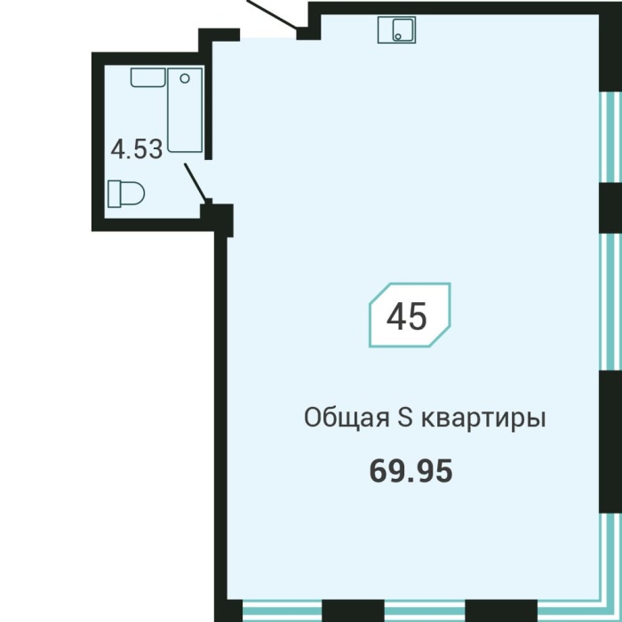 2-комнатная, 69.95 м² в Четыре Горизонта