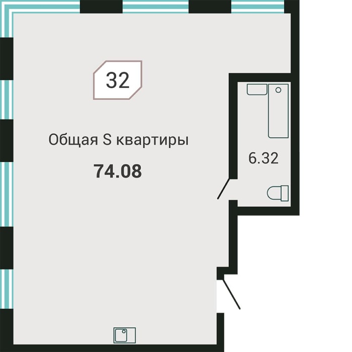 2-комнатная, 74.08 м² в Четыре Горизонта