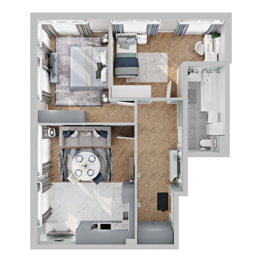 2-комнатная, 73.58 м² в Четыре Горизонта
