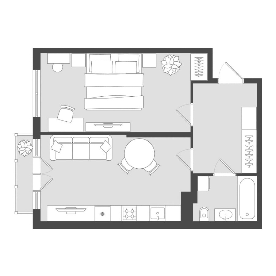 1-комнатная, 60.44 м² в Четыре Горизонта