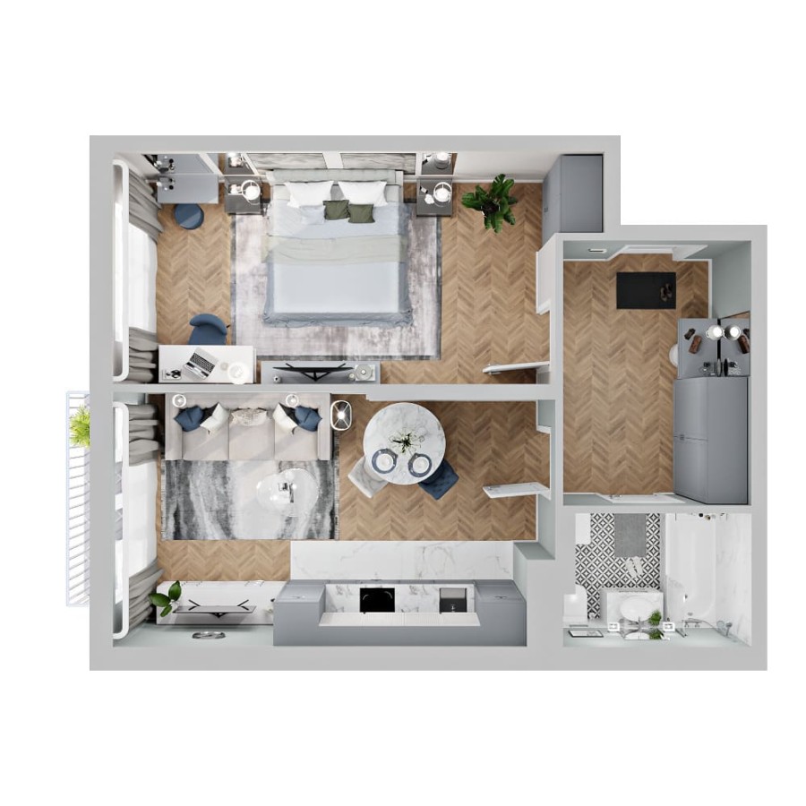 1-комнатная, 59.82 м² в Четыре Горизонта
