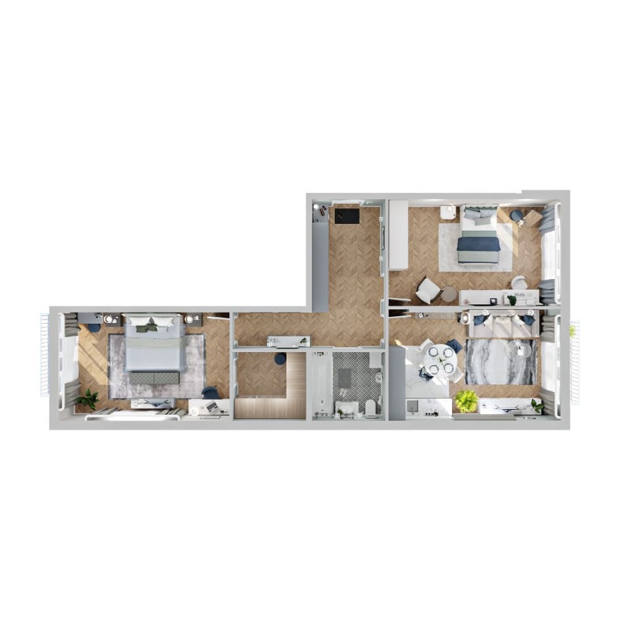 3-комнатная, 92.54 м² в Четыре Горизонта