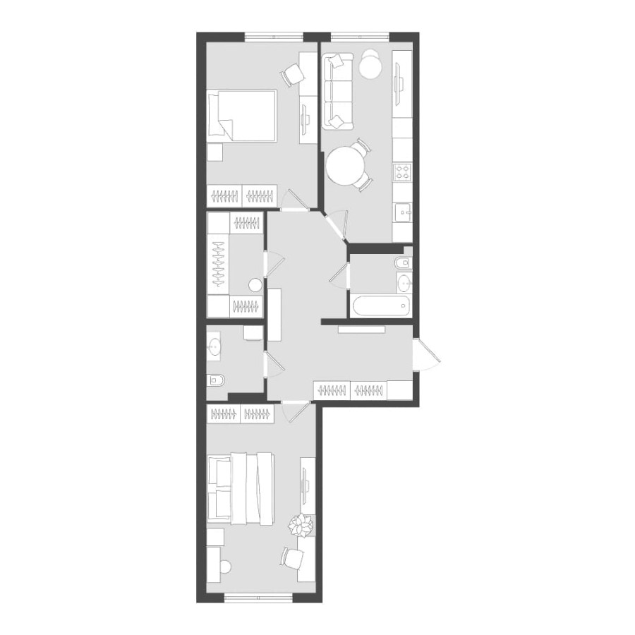 3-комнатная, 82.6 м² в Четыре Горизонта