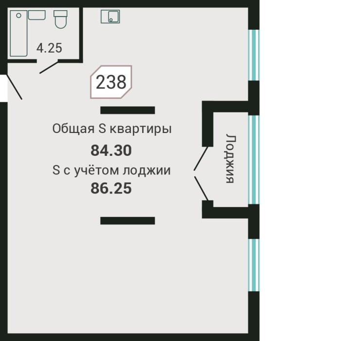3-комнатная, 86.25 м² в Четыре Горизонта