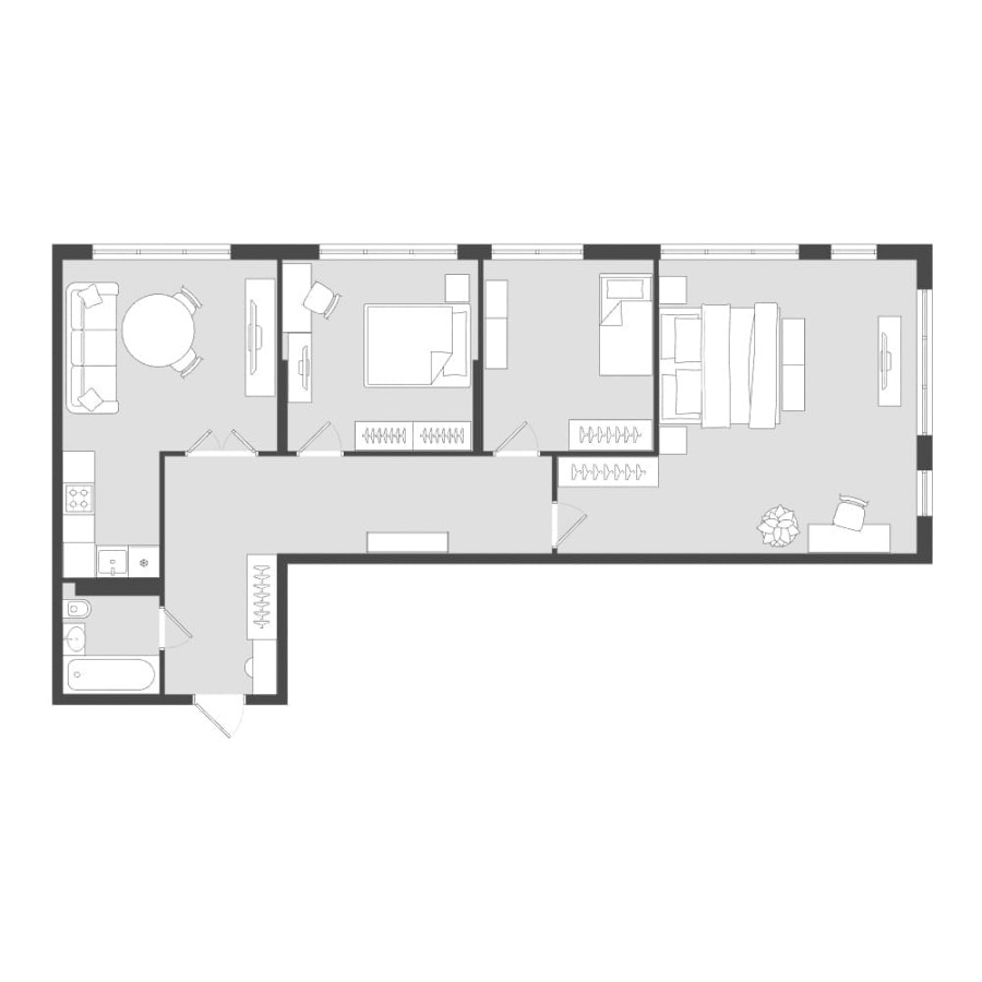 4-комнатная, 101 м² в Четыре Горизонта