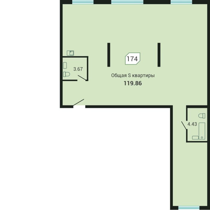 4-комнатная, 119.86 м² в Четыре Горизонта