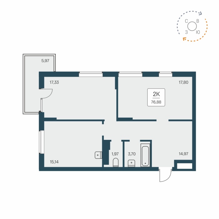2-комнатная,  70.9 м² в Расцветай на Обской