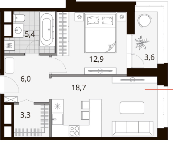 2-комнатная, 48.1 м² в Novatoria (Новатория)