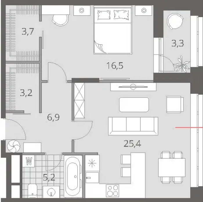 2-комнатная, 62.6 м² в Novatoria (Новатория)