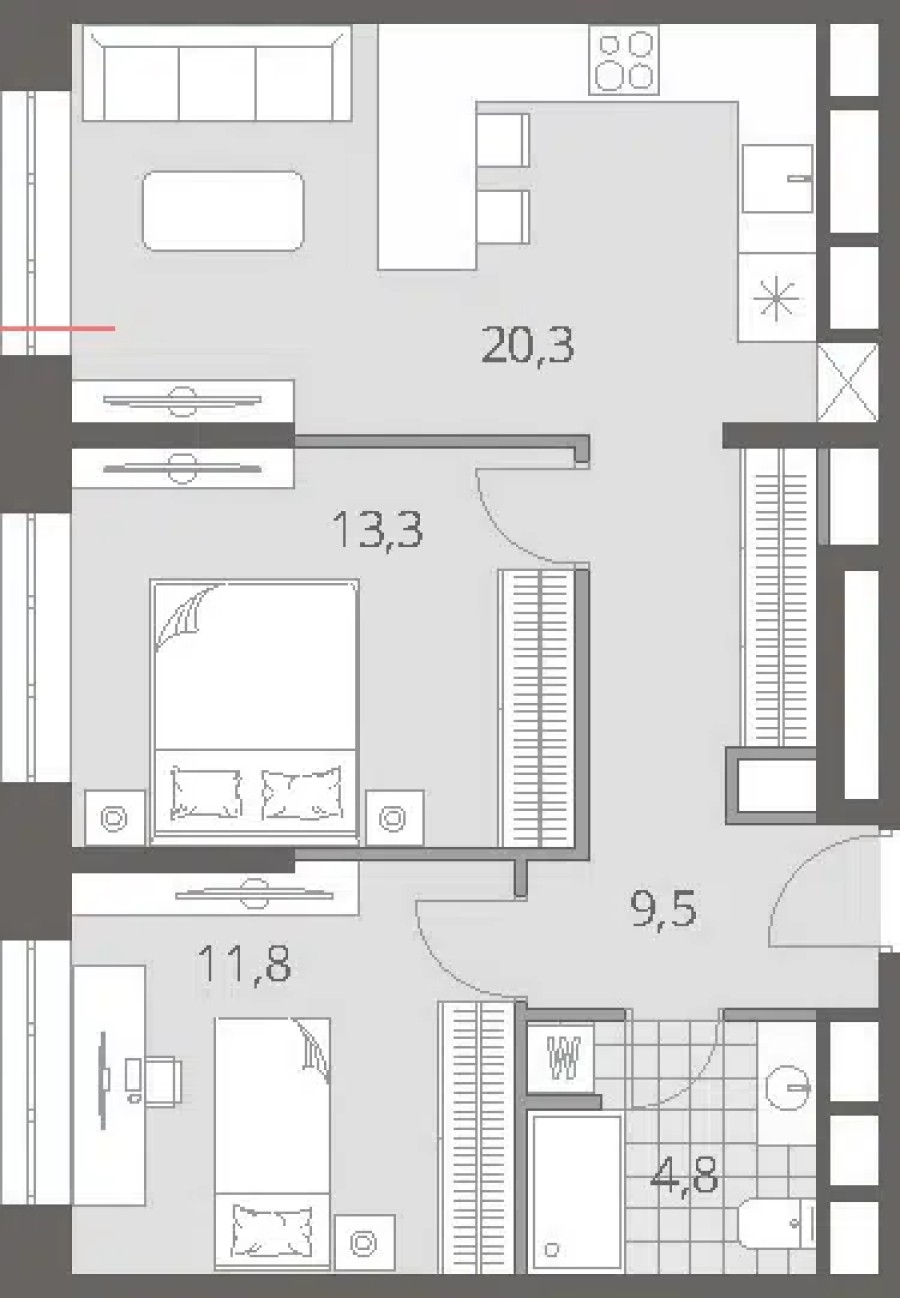 3-комнатная, 59.7 м² в Novatoria (Новатория)