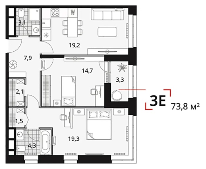 3-комнатная, 73.8 м² в Novatoria (Новатория)