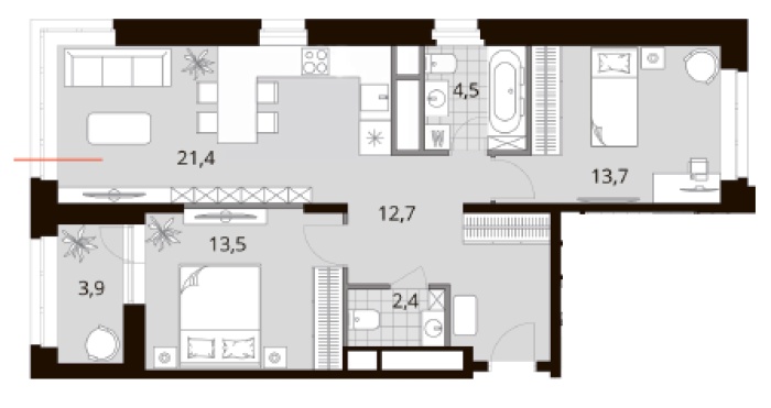 3-комнатная, 70.2 м² в Novatoria (Новатория)