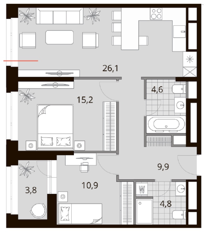 3-комнатная, 73.4 м² в Novatoria (Новатория)