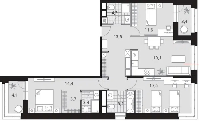 4-комнатная, 96.5 м² в Novatoria (Новатория)