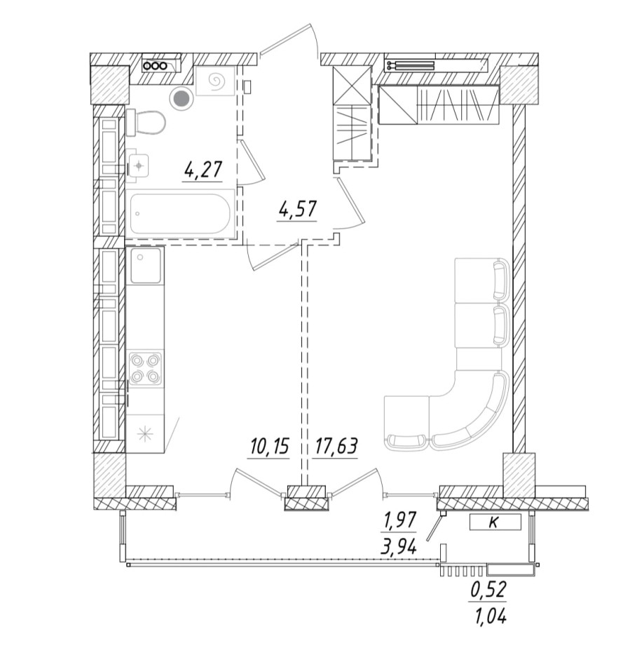 1-комнатная, 39.11 м² в Квартал Чехова
