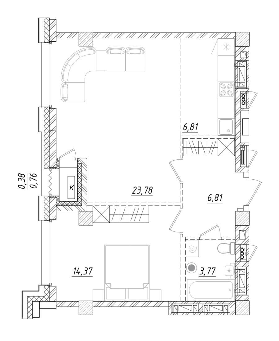1-комнатная, 55.92 м² в Квартал Чехова