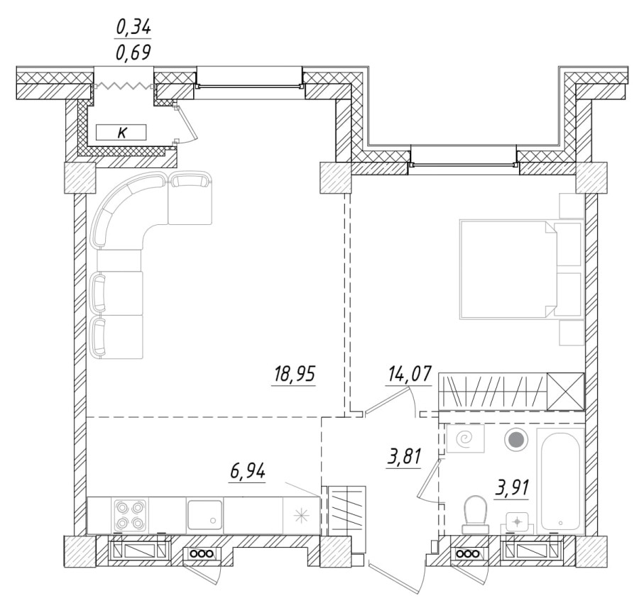 1-комнатная, 48.03 м² в Квартал Чехова