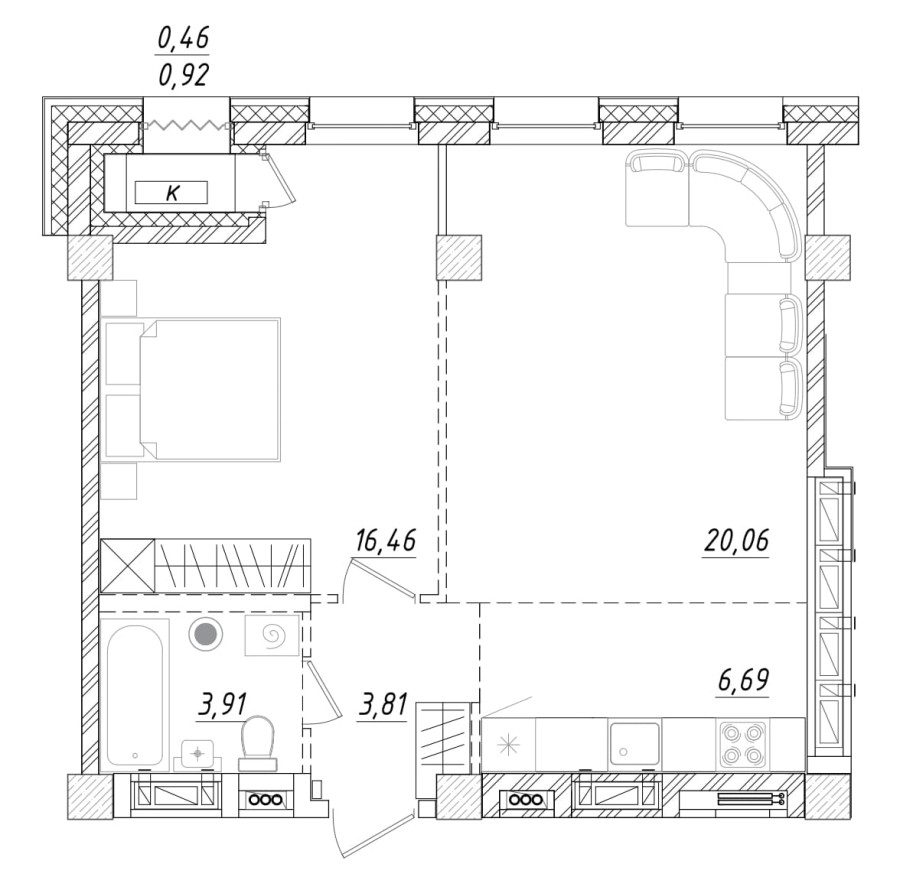 1-комнатная, 51.39 м² в Квартал Чехова