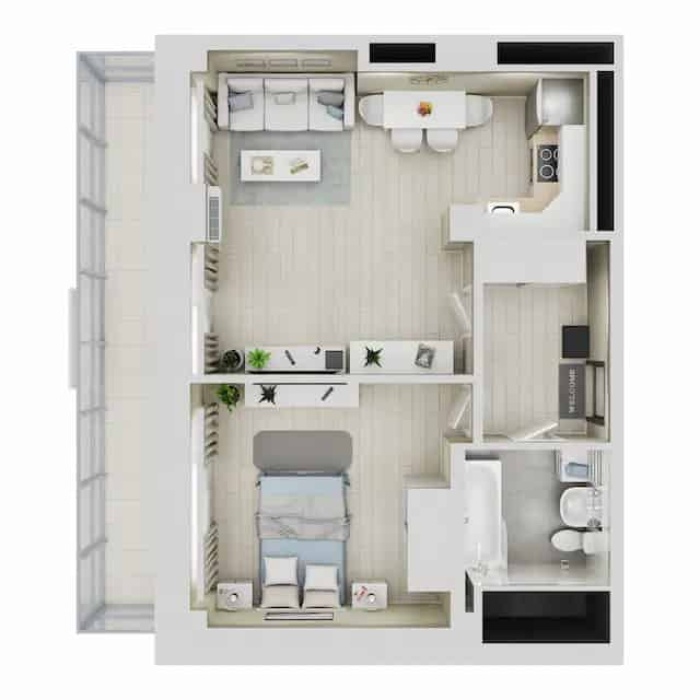 1-комнатная, 47.21 м² в Квартал Чехова