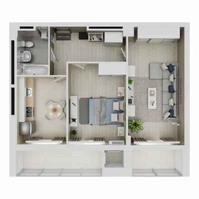 2-комнатная, 60.39 м² в Квартал Чехова