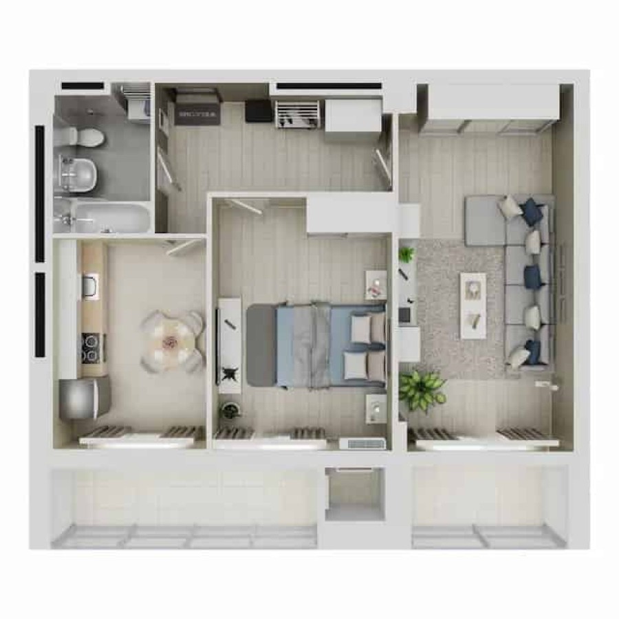 2-комнатная, 60.39 м² в Квартал Чехова