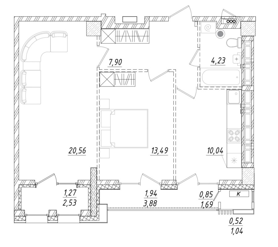 2-комнатная, 59.95 м² в Квартал Чехова
