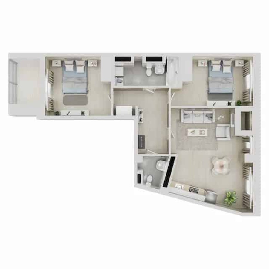 2-комнатная, 74.32 м² в Квартал Чехова