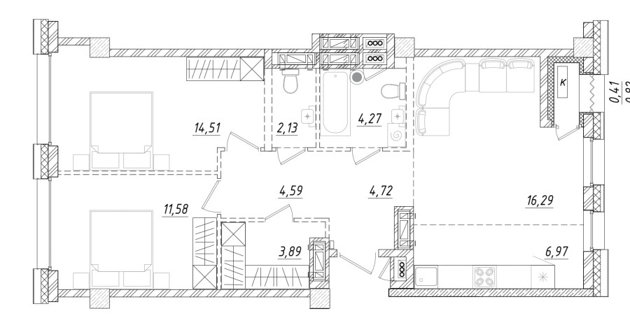 2-комнатная, 69.36 м² в Квартал Чехова